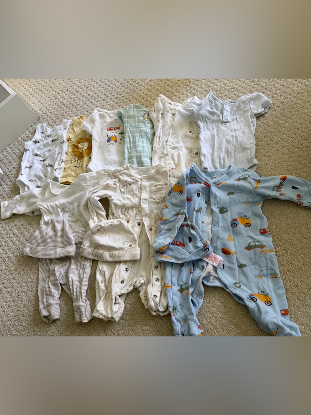 2. Newborn Baby Boy Mixed Onesie and Bodysuit Bundle - Blue & White Prints